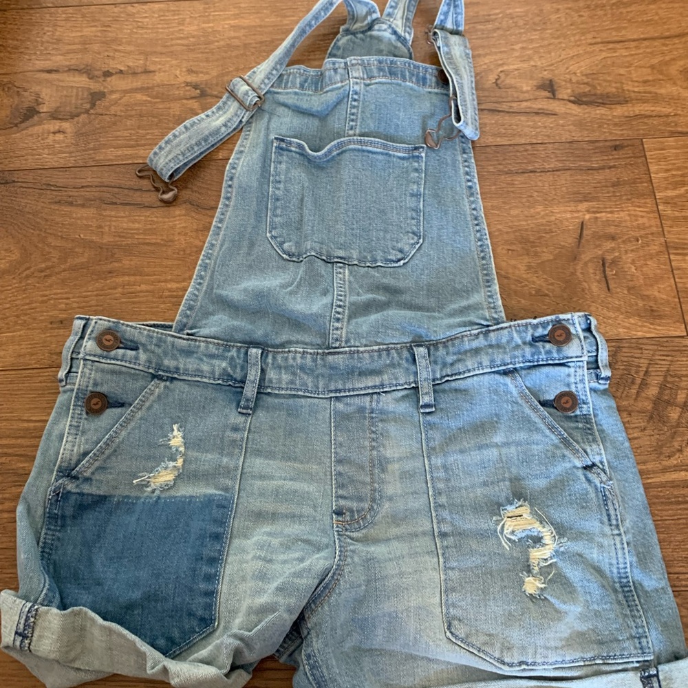 Denim Overalls with Distressed Details